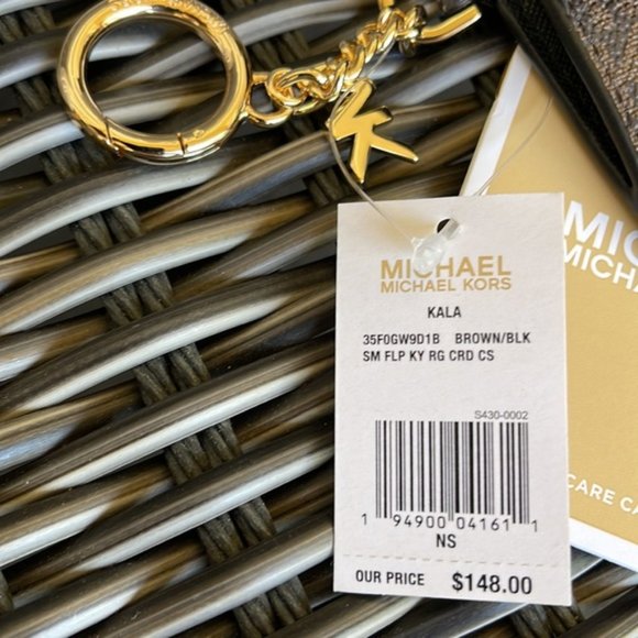 Michael Kors Kala Small Flap Key Ring Card Case Wallet MK Brown Black - Picture 6 of 10